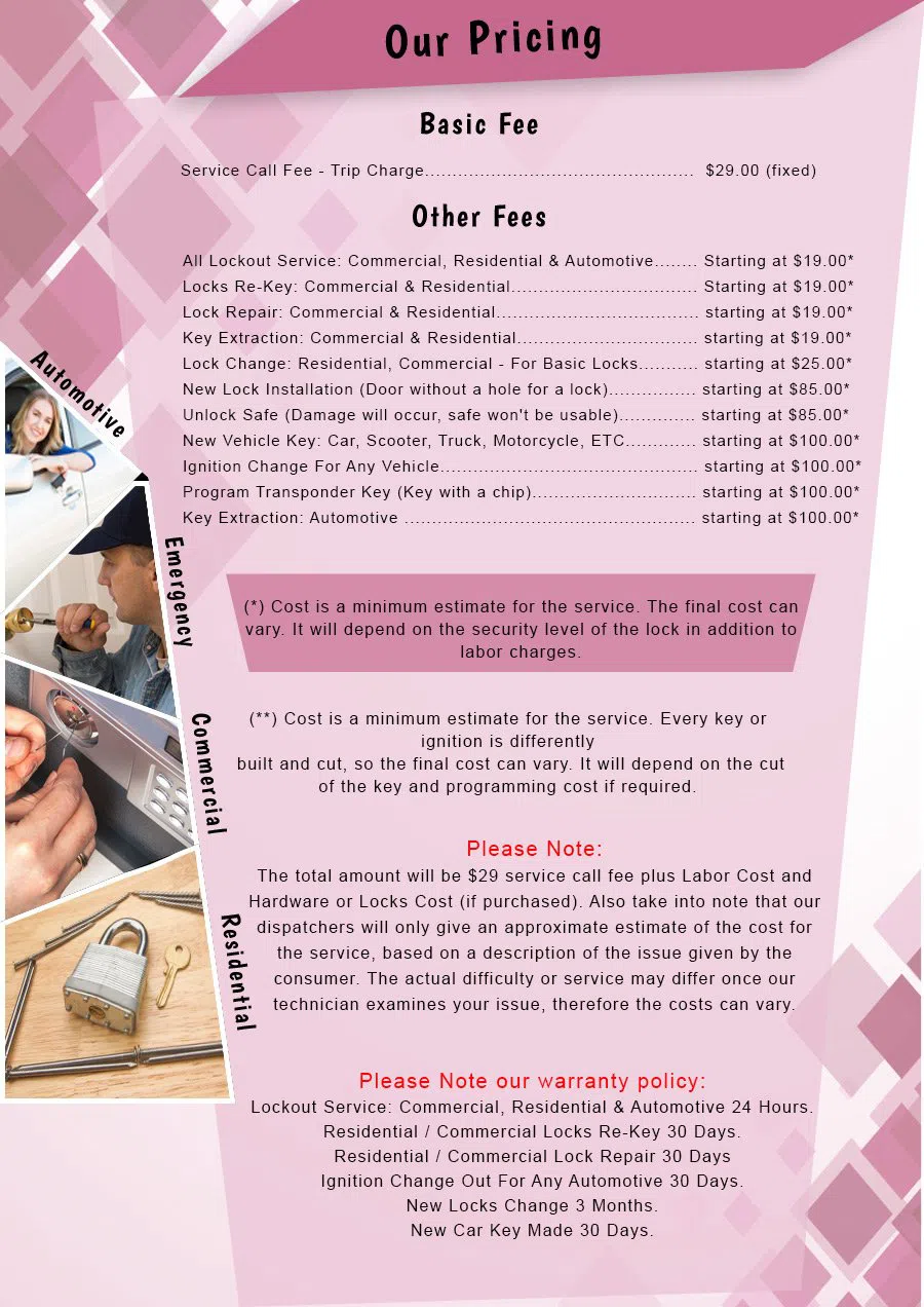 Santa Monica Lock And Key, Santa Monica, CA 310-955-5852 - price-list-n-59m